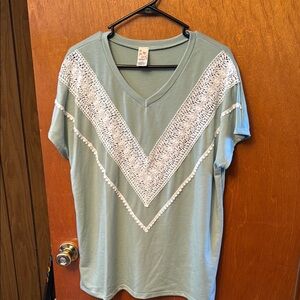 NWOT Women's Green Top with Lace Detail
